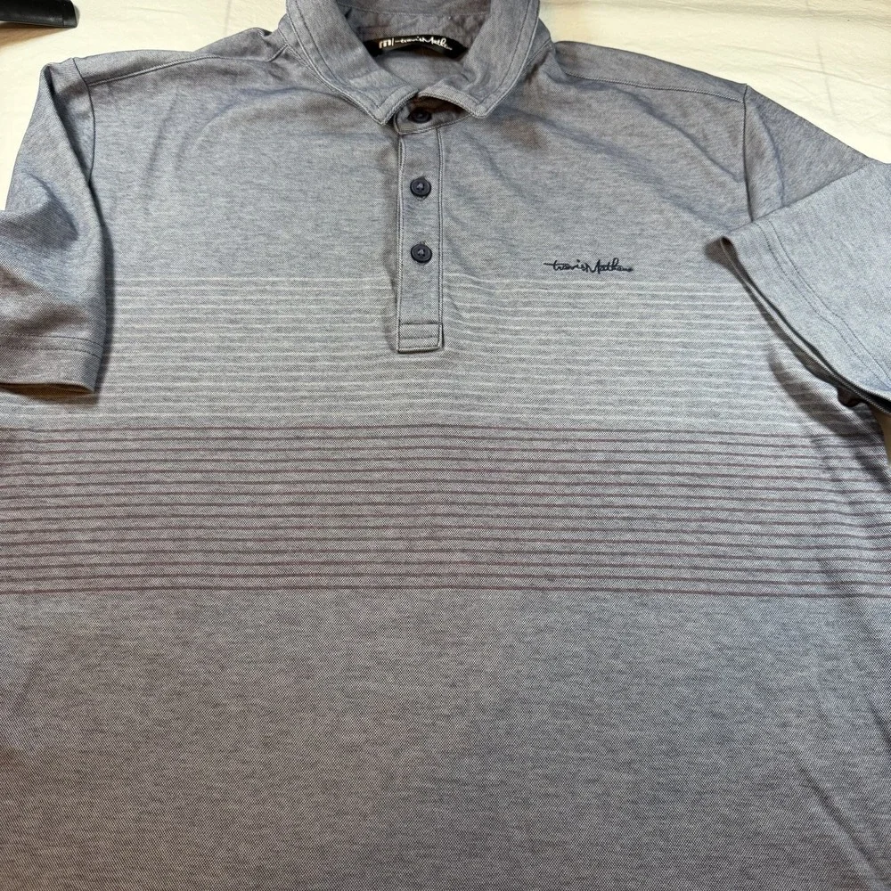 Travis Mathew Men's Polo Performance Blue-Gray Subtle Horizontal Stripes Logo M - Picture 3 of 14